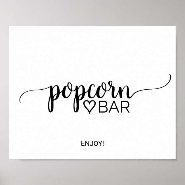 Simple Black Calligraphy Popcorn Bar Sign (Front)