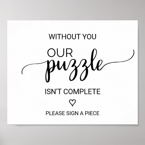 Simple Black Calligraphy Puzzle Guestbook Sign
