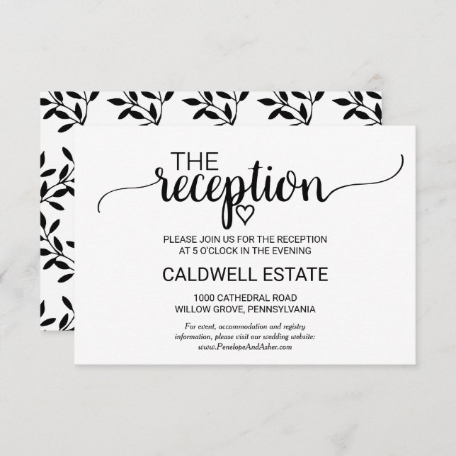 Simple Black Calligraphy Reception Insert Invitation (Front/Back)