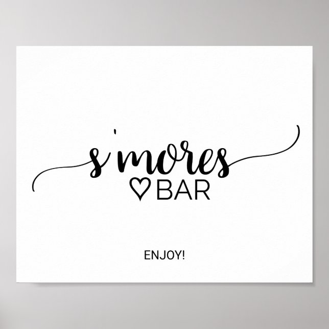 Simple Black Calligraphy S'mores Bar Sign (Front)