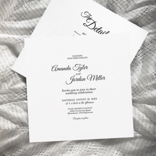 Simple Black Calligraphy Square All One Wedding Invitation