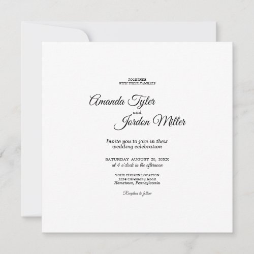 Simple Black Calligraphy Square Photo Wedding Invitation