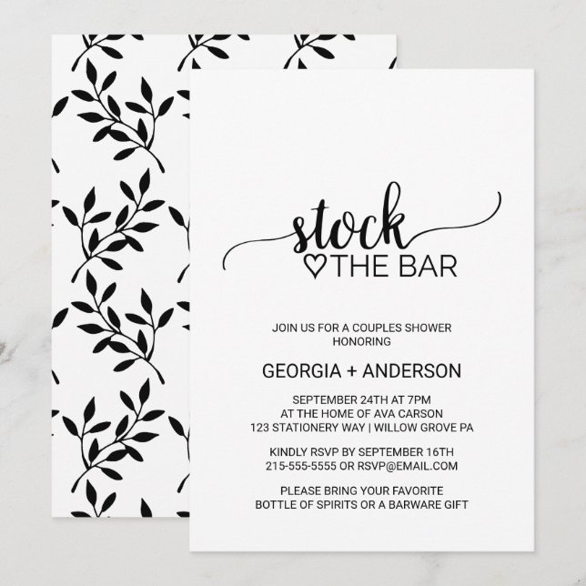 Simple Black Calligraphy Stock the Bar Invitation (Front/Back)