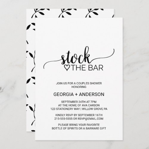 Simple Black Calligraphy Stock the Bar Invitation