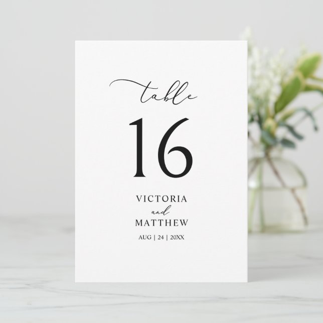 Simple Black Calligraphy Table Number Card (Standing Front)
