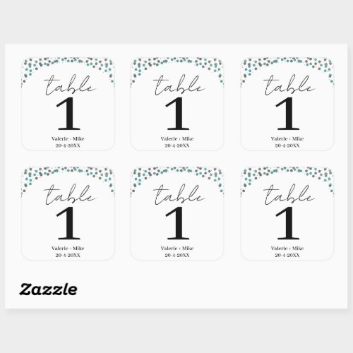 Simple Black Calligraphy Table Numbers Wedding  Square Sticker