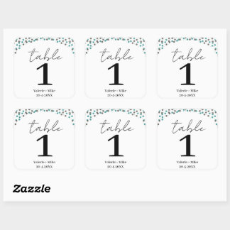 Simple Black Calligraphy Table Numbers Wedding Square Sticker