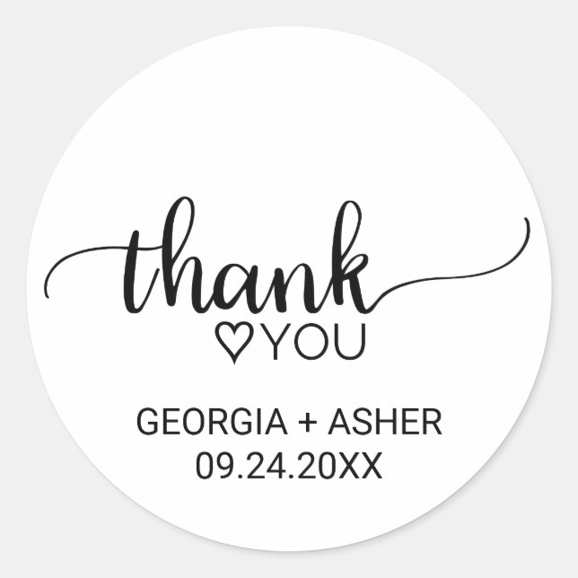 Simple Black Calligraphy Thank You Wedding Favor Classic Round Sticker (Front)