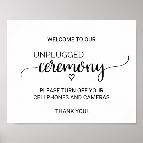 Simple Black Calligraphy Unplugged Ceremony Sign