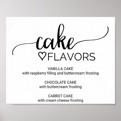 Simple Black Calligraphy Wedding Cake Flavors Sign