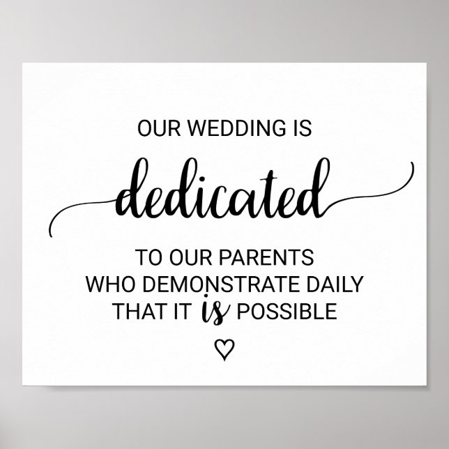 Simple Black Calligraphy Wedding Dedication Sign (Front)