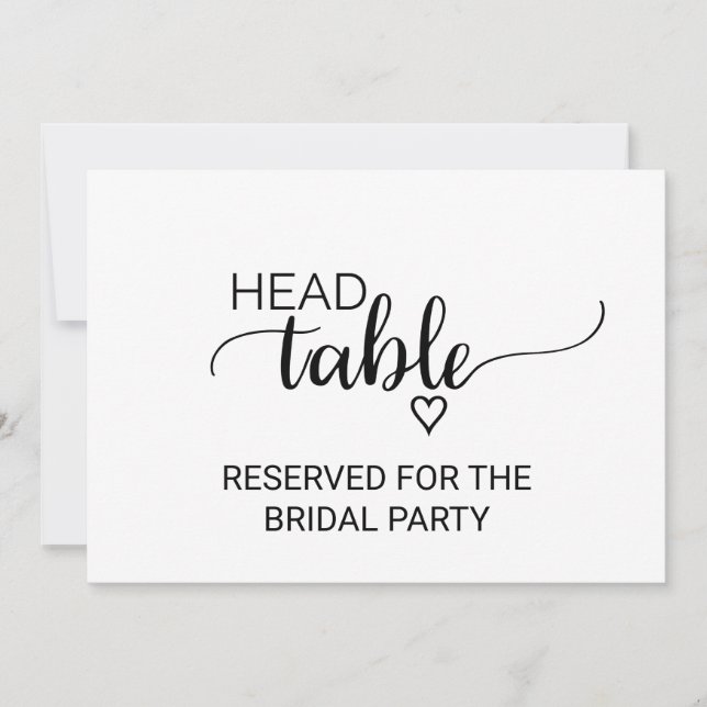 Simple Black Calligraphy Wedding Head Table Sign Invitation (Front)