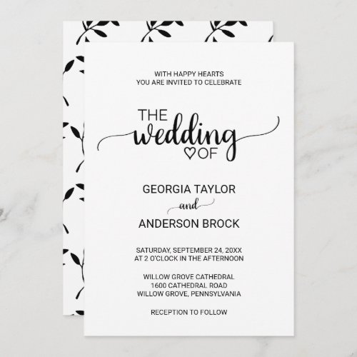 Simple Black Calligraphy Wedding Invitation