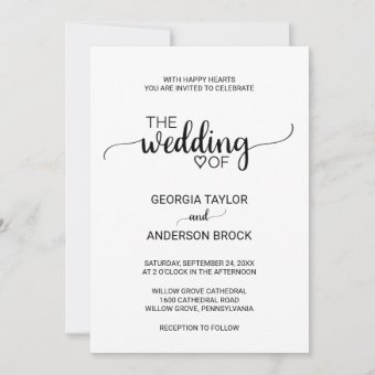 Simple Black Calligraphy Wedding Invitation | Zazzle