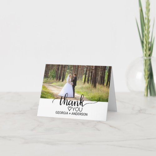 Simple Black Calligraphy Wedding Photo Thank You