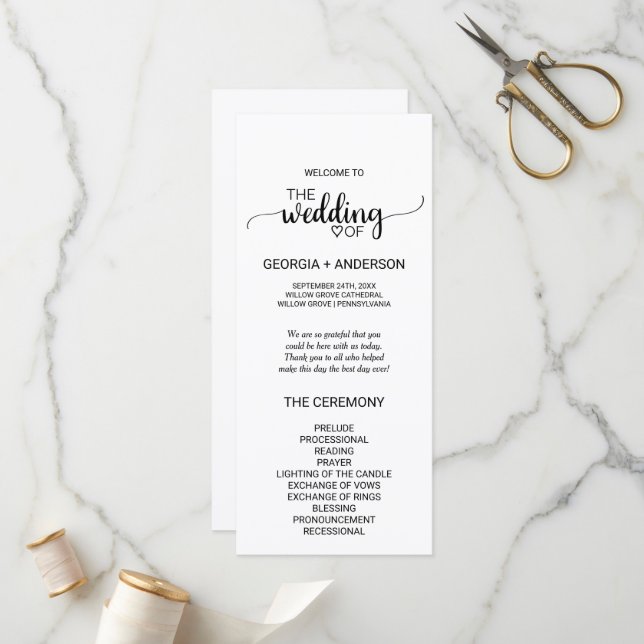 Simple Black Calligraphy Wedding Program (Front/Back In Situ)