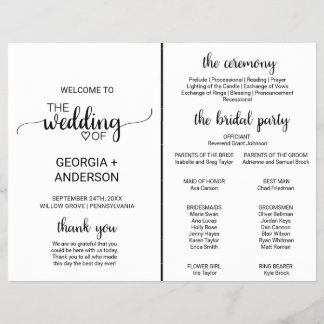 Simple Black Calligraphy Wedding Program Fan
