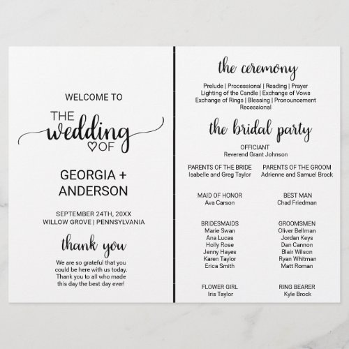 Simple Black Calligraphy Wedding Program Fan