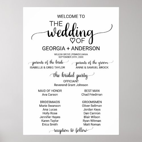 Simple Black Calligraphy Wedding Program Poster