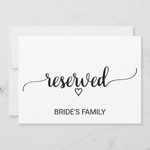 Simple Black Calligraphy Wedding Reserved Sign