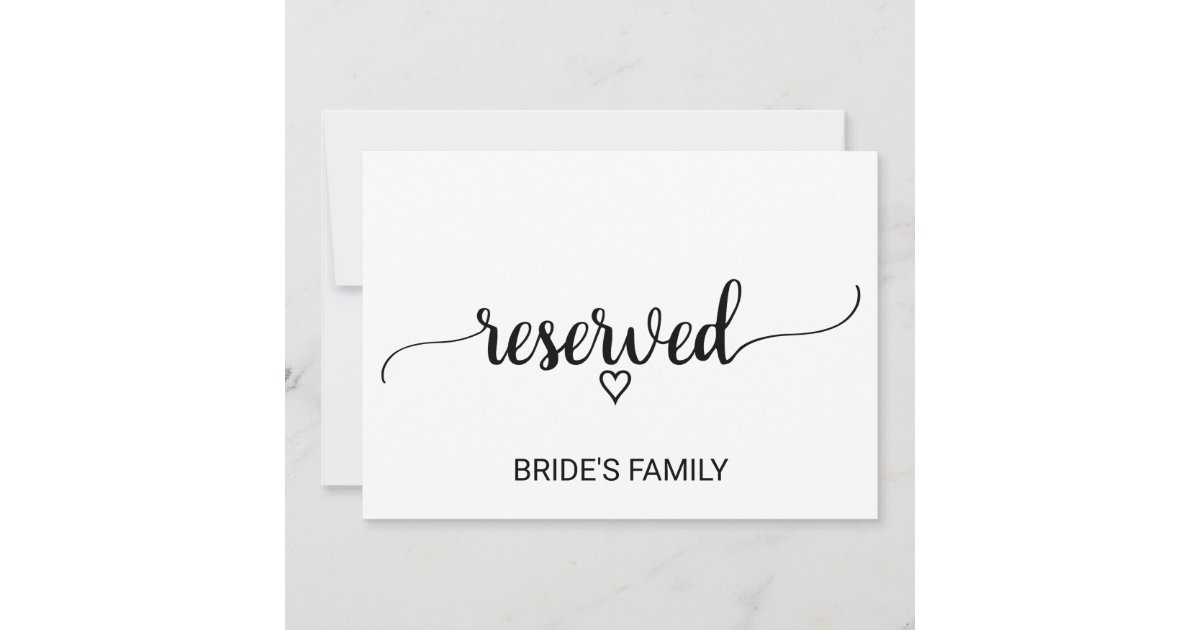 Simple Black Calligraphy Wedding Reserved Sign | Zazzle