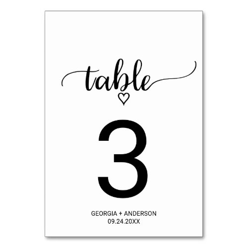 Simple Black Calligraphy Wedding Table Number