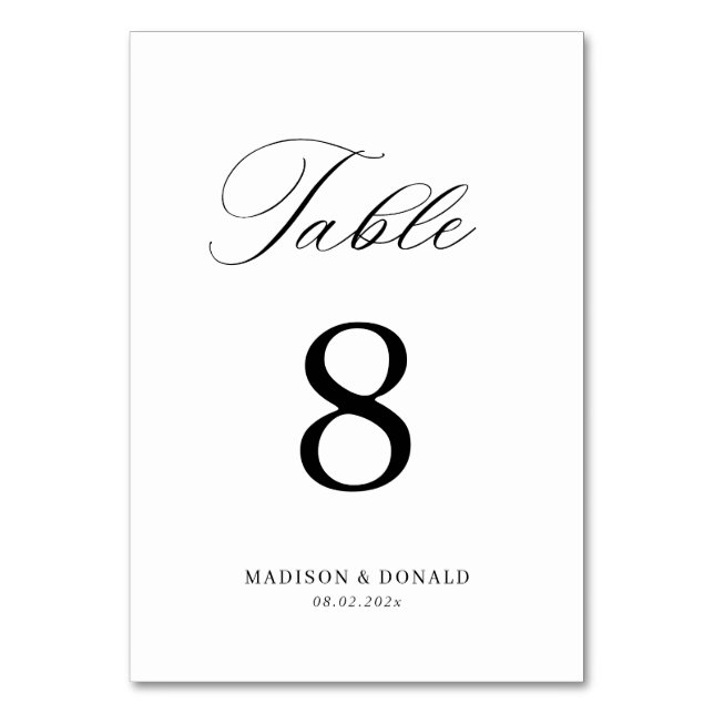 simple black calligraphy wedding table number (Front)