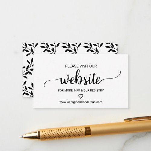 Simple Black Calligraphy Wedding Website Card