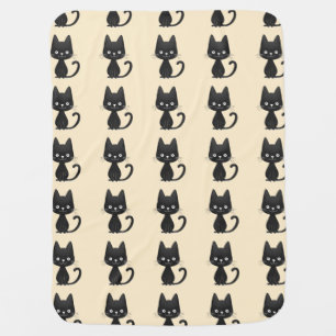Simple Black Cat Illustration Cute Kawaii Cat Baby Blanket