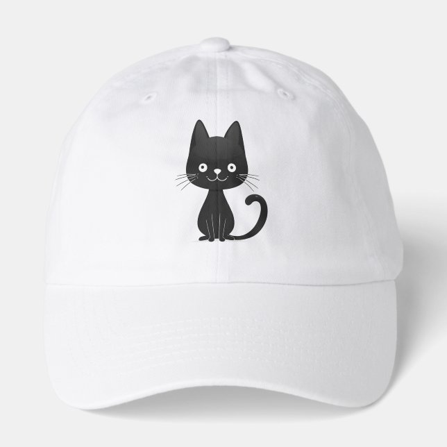 Simple Black Cat Illustration Cute Kawaii Cat Hat (Front)