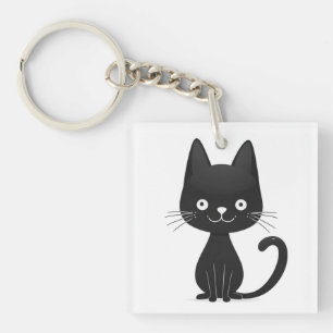 Simple Black Cat Illustration Cute Kawaii Cat Keychain