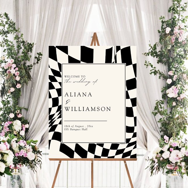 Simple Black checkered pattern wedding welcome Foam Board (Creator Uploaded)