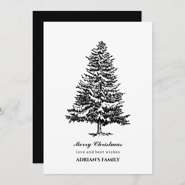 Simple Black christmas tree  Holiday Card (Front/Back)