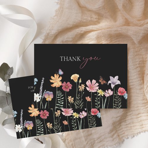 Simple Black Colorful Wildflower Floral Wedding Thank You Card