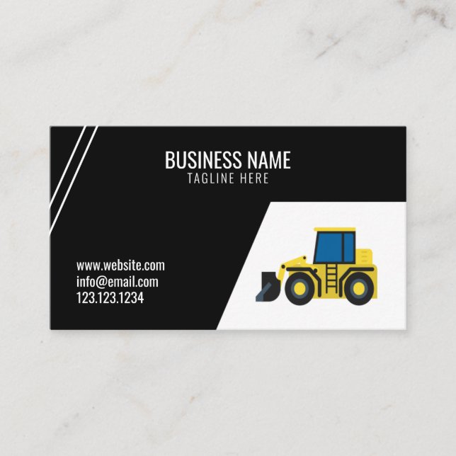 Simple Black Construction Tractor Building Business Card (Front)