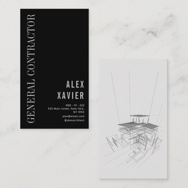 simple black contractor business card (Front/Back)