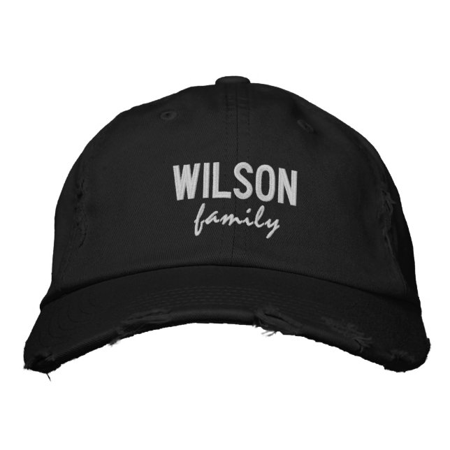 Simple Black Custom Add Your Family Name Embroidered Baseball Cap (Front)