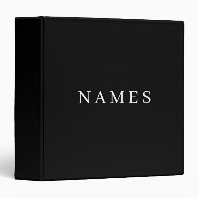 Simple Black Custom Add Your Name Elegant 3 Ring Binder (Front/Spine)