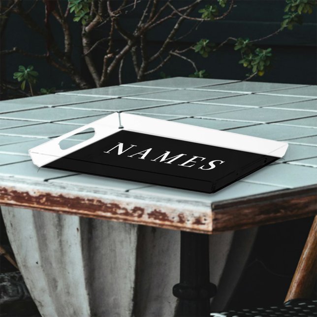Simple Black Custom Add Your Name Elegant Acrylic Tray (Creator Uploaded)