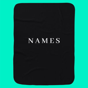Simple Black Custom Add Your Name Elegant Baby Blanket