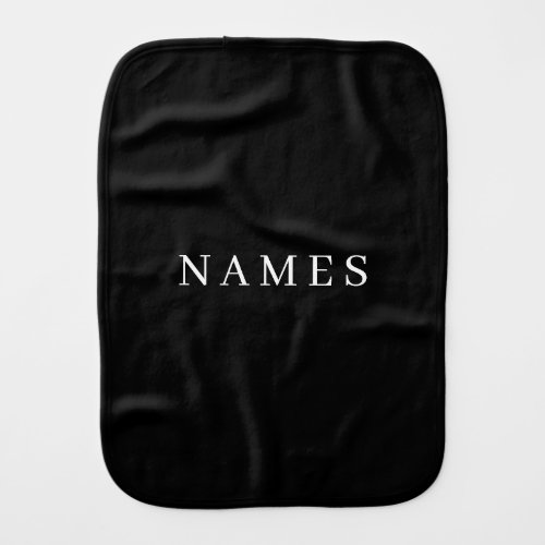 Simple Black Custom Add Your Name Elegant Baby Burp Cloth