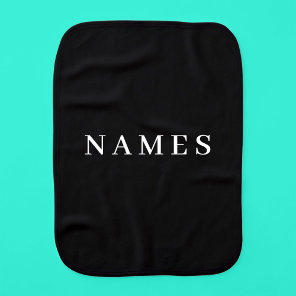 Simple Black Custom Add Your Name Elegant Baby Burp Cloth