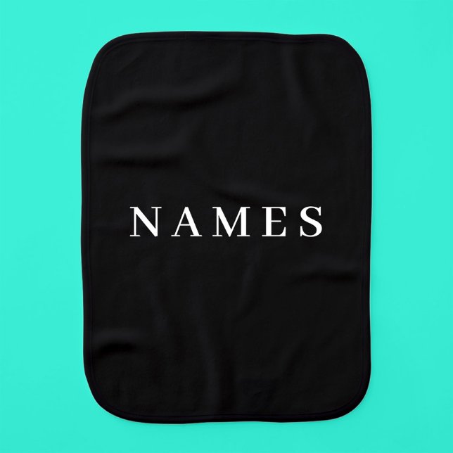 Simple Black Custom Add Your Name Elegant Baby Burp Cloth (Creator Uploaded)