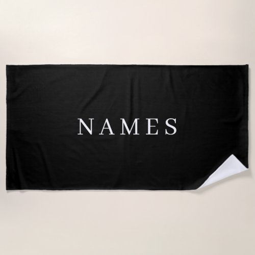 Simple Black Custom Add Your Name Elegant Beach Towel