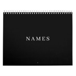 Simple Black Custom Add Your Name Elegant Calendar