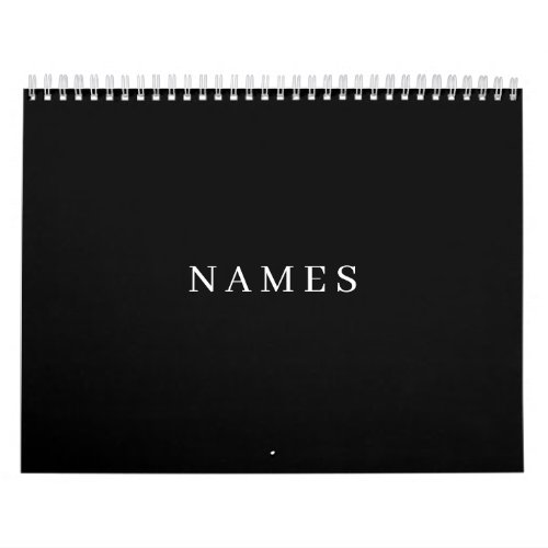 Simple Black Custom Add Your Name Elegant Calendar