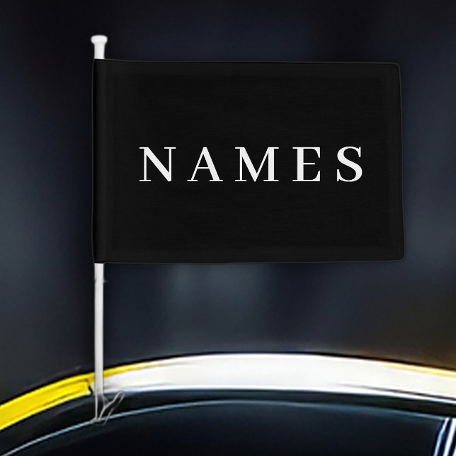Simple Black Custom Add Your Name Elegant Car Flag (Creator Uploaded)