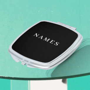 Simple Black Custom Add Your Name Elegant Compact Mirror