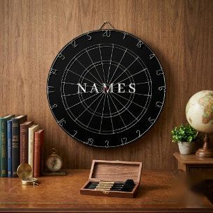 Simple Black Custom Add Your Name Elegant Dart Board