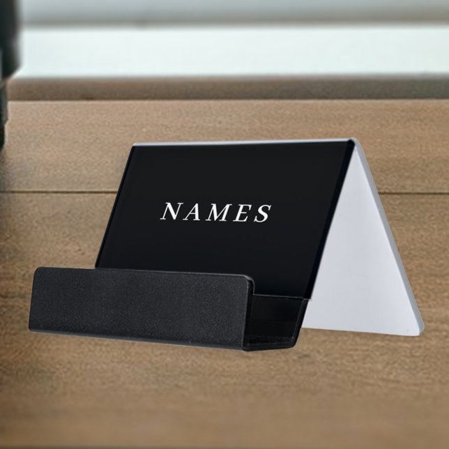 Simple Black Custom Add Your Name Elegant Desk Business Card Holder (Creator Uploaded)